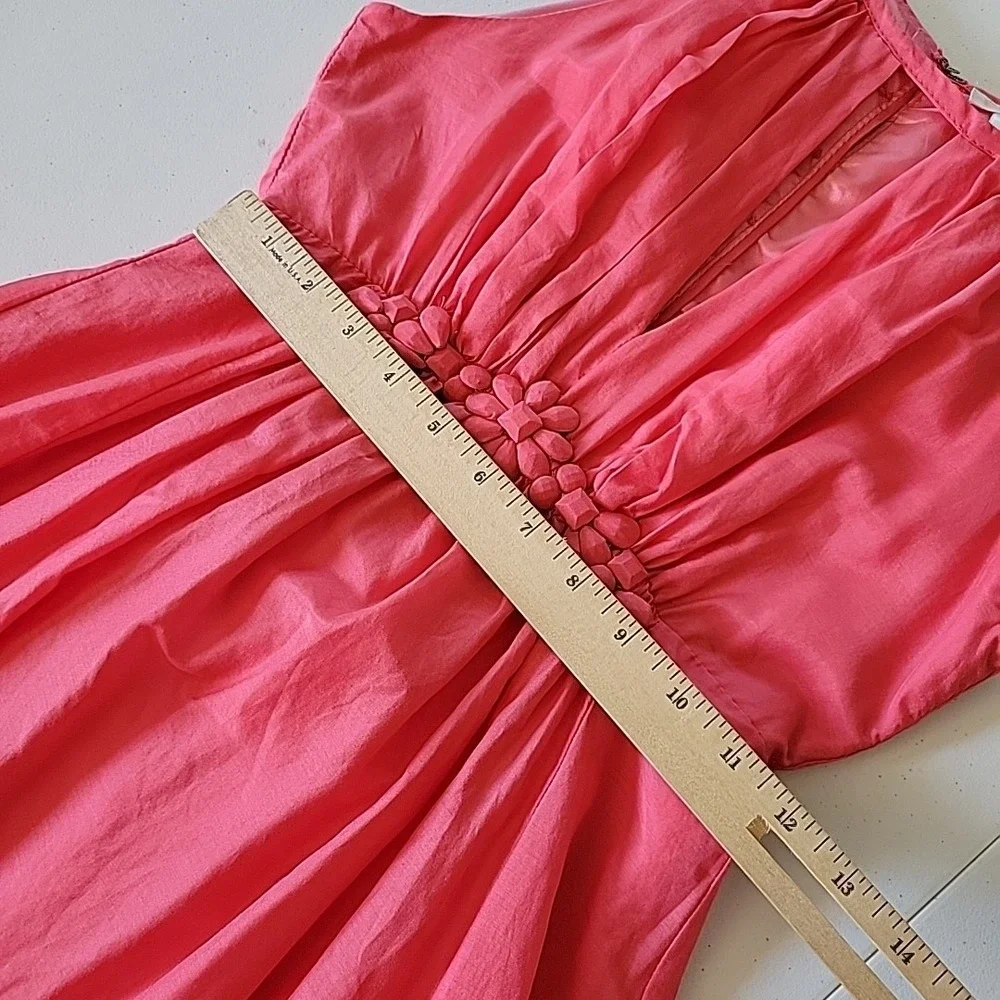 Esley Silk Blend Dress Coral High Neck Chic Cocktail Fairy Feminine Mod Romantic